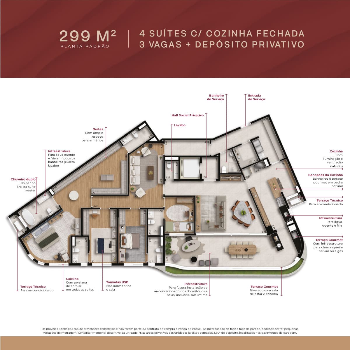 Planta de 299 m² do Acervo Residences